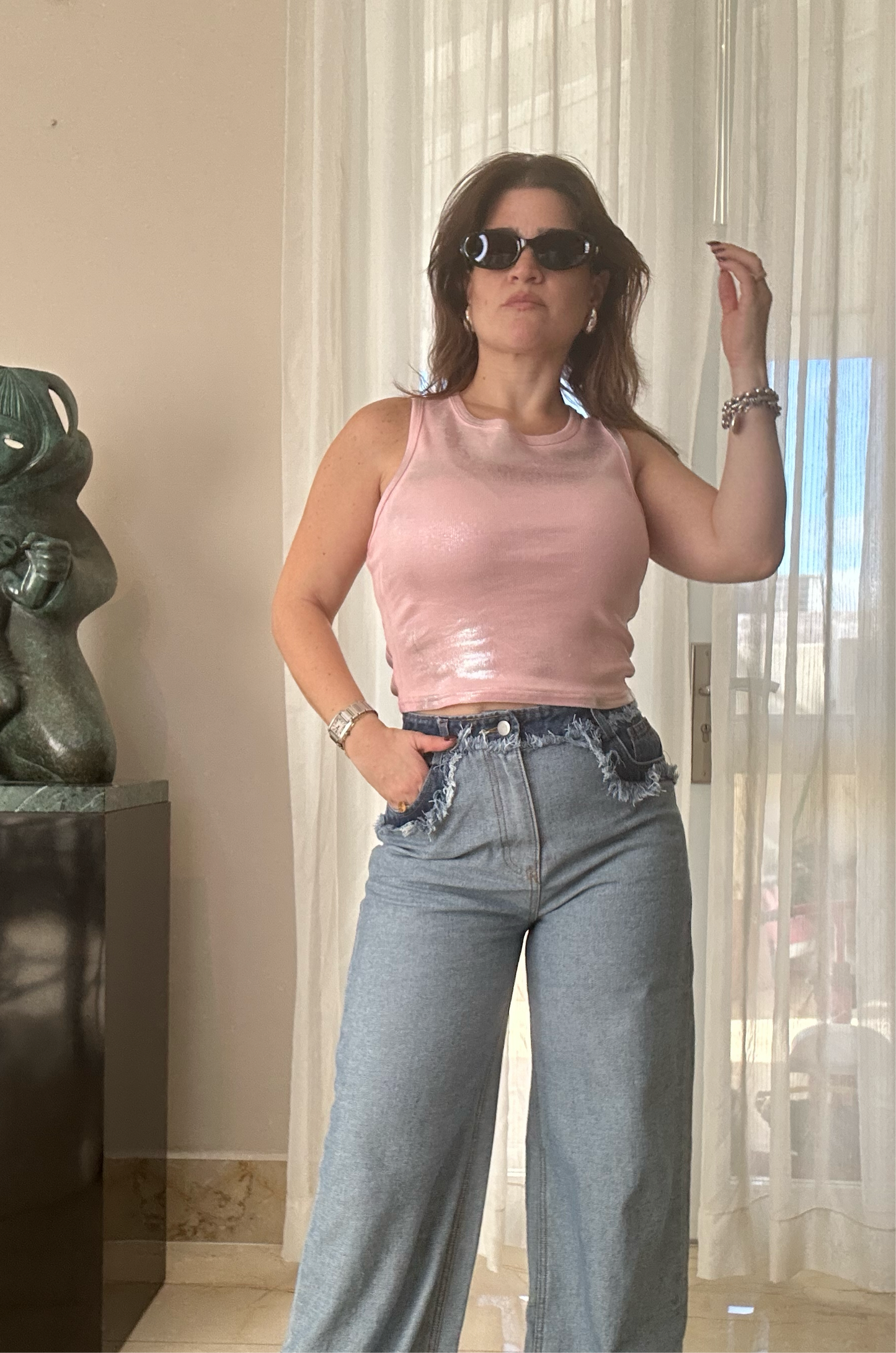 Pink metallic top