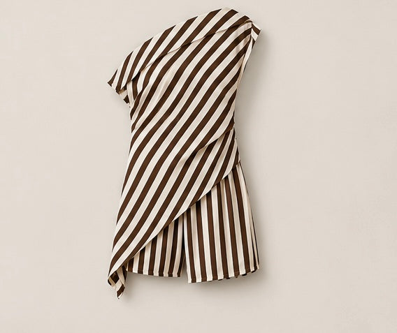 striped short set