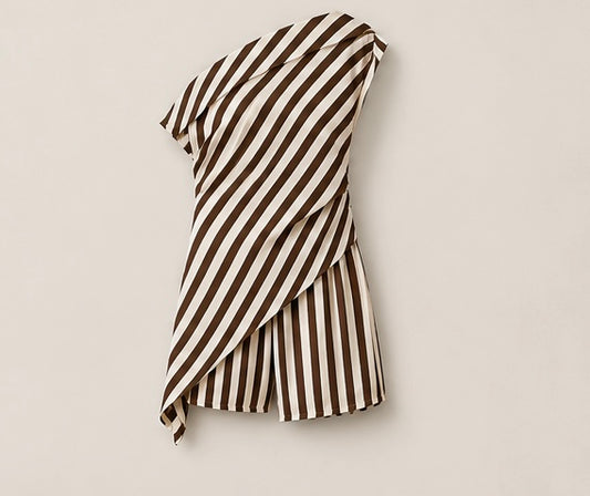 striped short set