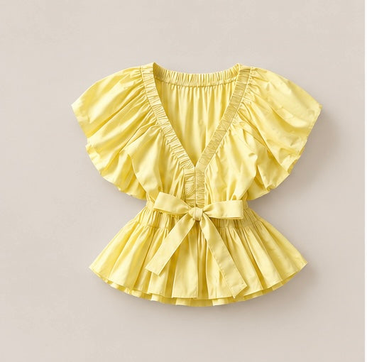 yellow v-neck top
